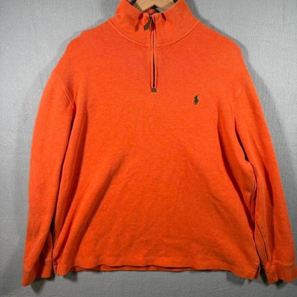 Polo Ralph Lauren Orange Quarter Zip Sweater‎ Pullover Preppy Embroidered Pony